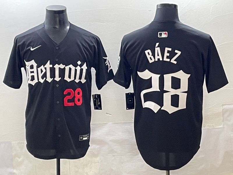 Men 2025 Detroit Tigers #28 Baez Black Five generations Joint Name Nike MLB Jersey style 5->detroit tigers->MLB Jersey